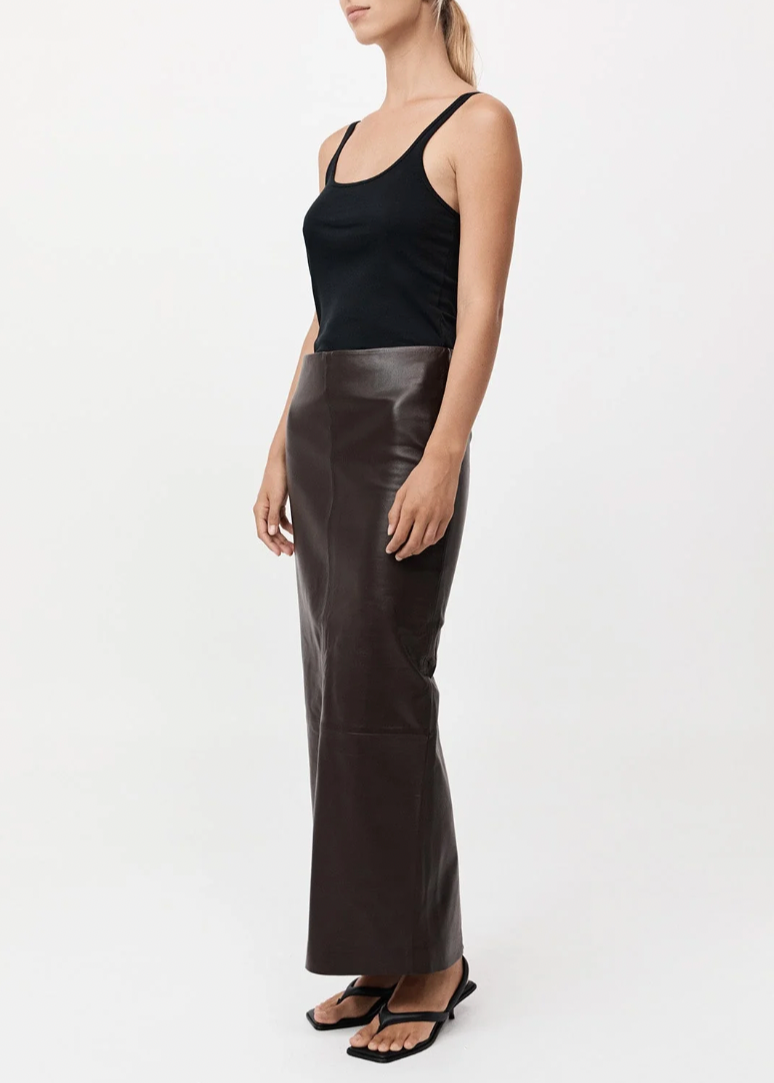 Product Image for Leather Column Skirt, Chocolate