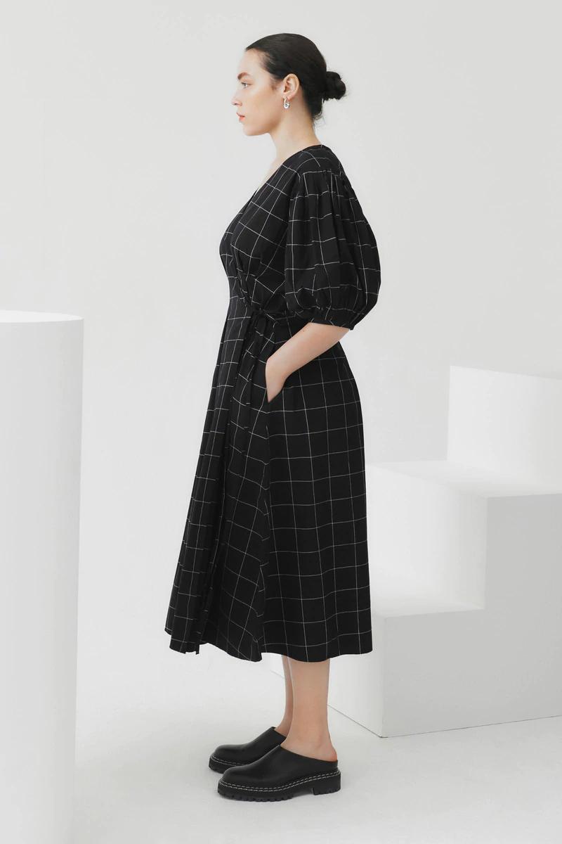 Product Image for Etel Wrap Dress, Black Grid