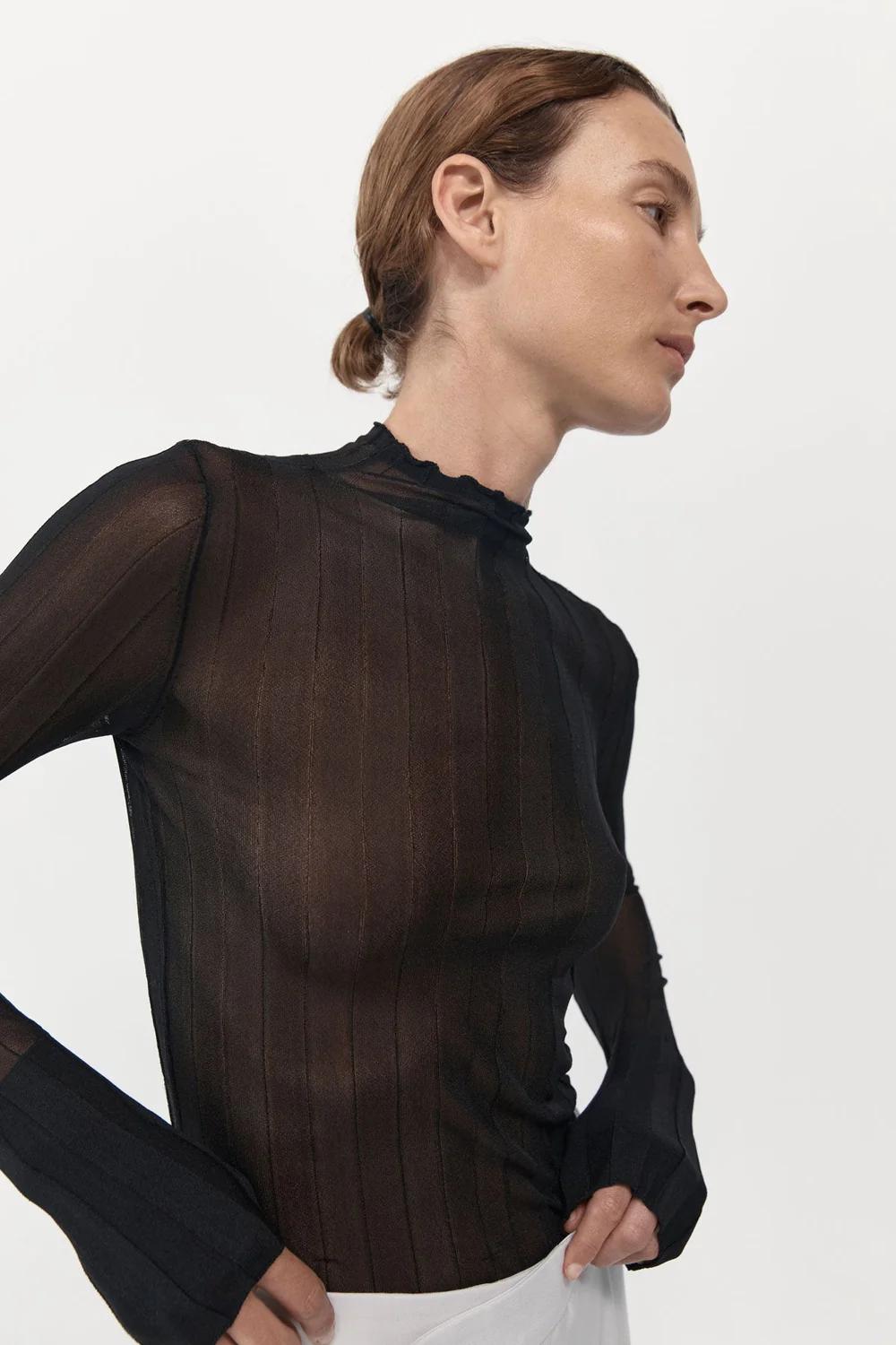 Product Image for Fine Pleat Long Sleeve Top, Black