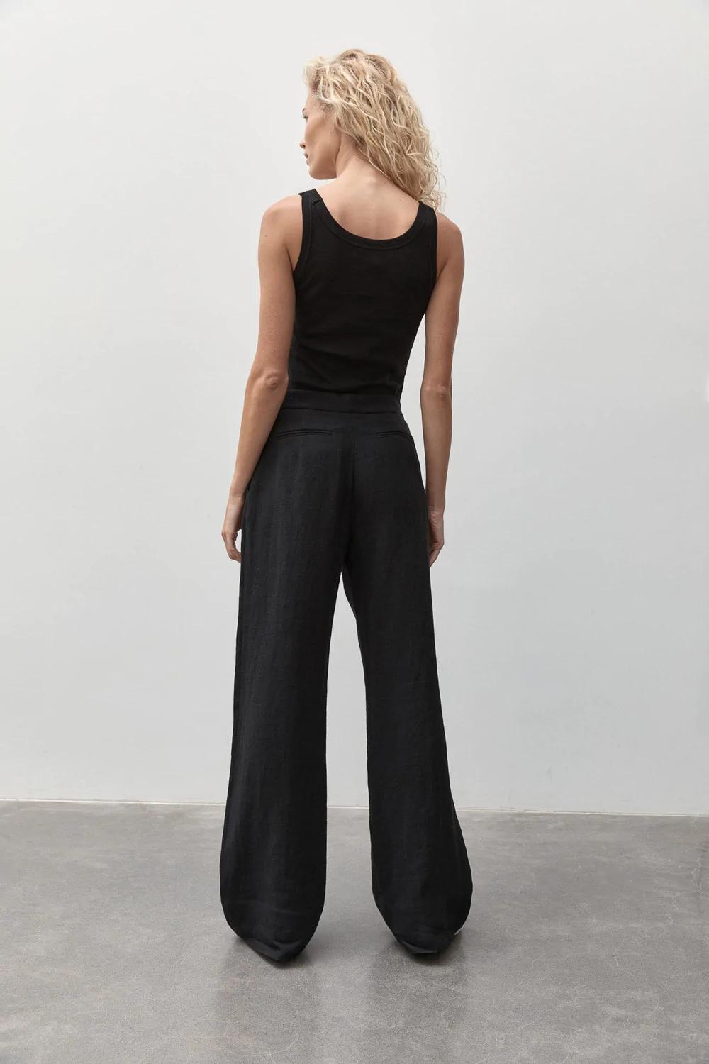 Product Image for Linen Pleated Detail Trousers, Black