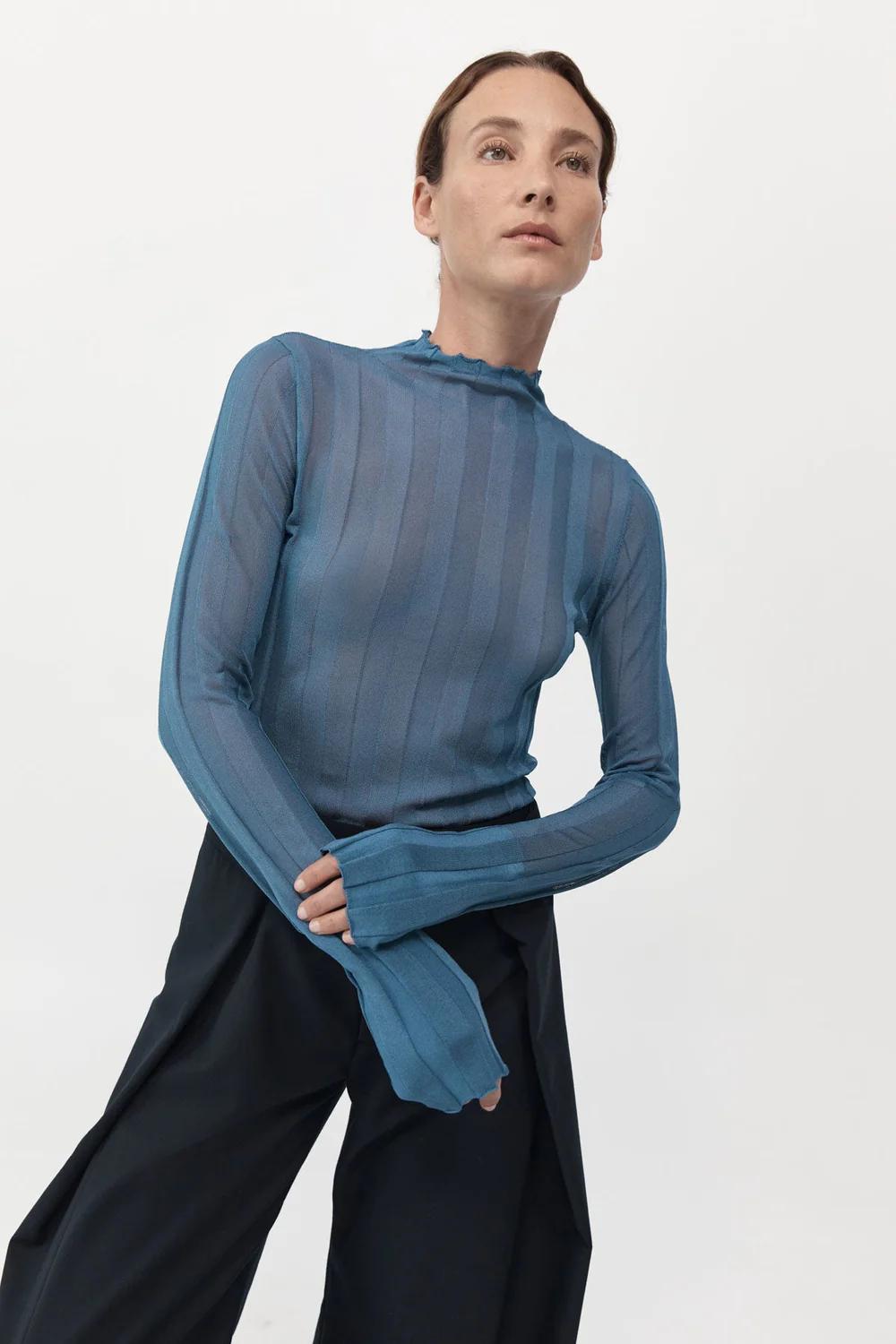 Product Image for Fine Pleat Long Sleeve Top, Steel