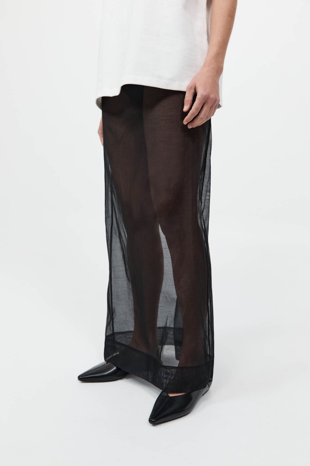 Product Image for Sheer Leather Trim Skirt, Black