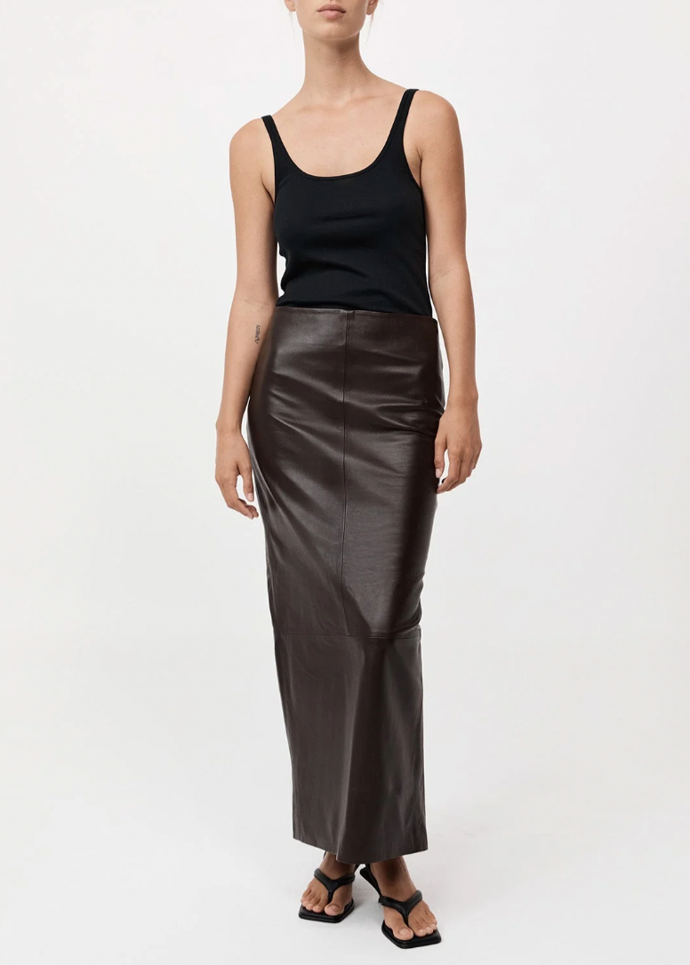 Product Image for Leather Column Skirt, Chocolate