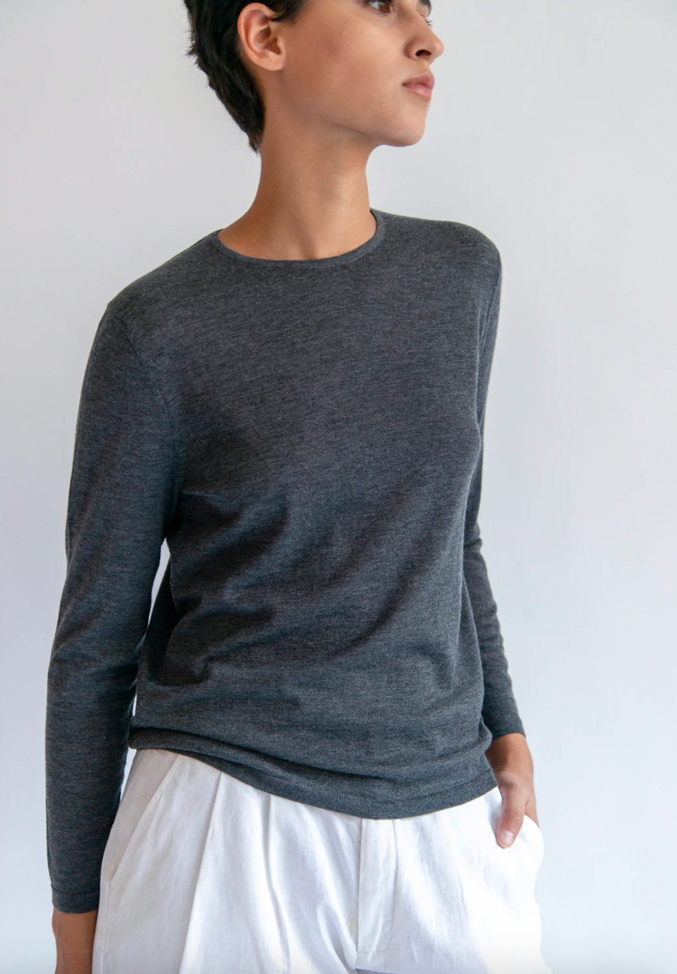 Product Image for Maeve Super Fine Cashmere Sweater, Charcoal Heather