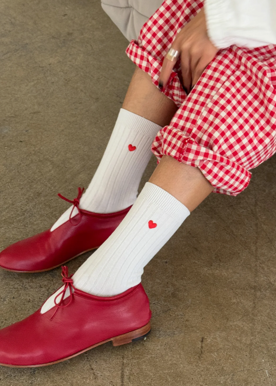 Product Image for Embroidered Her Socks, Classic White + Heart