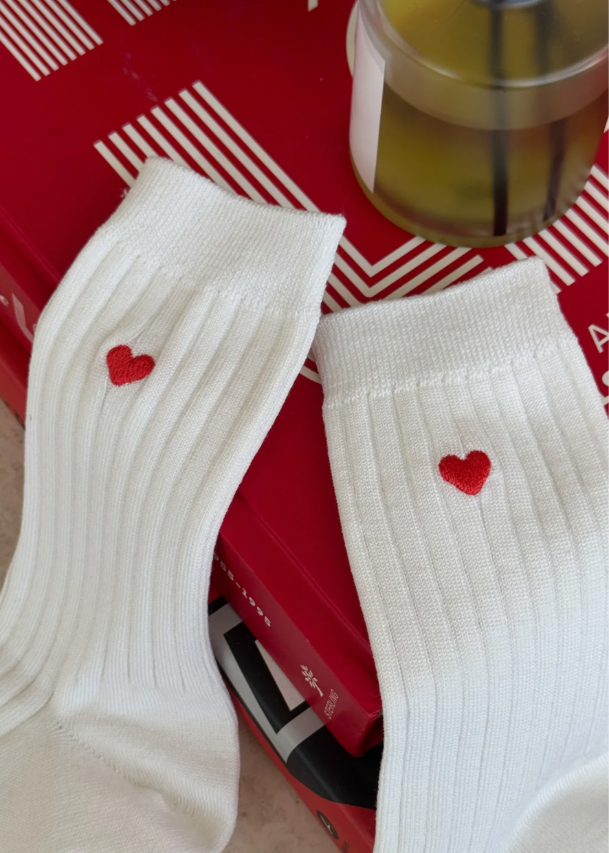 Product Image for Embroidered Her Socks, Classic White + Heart