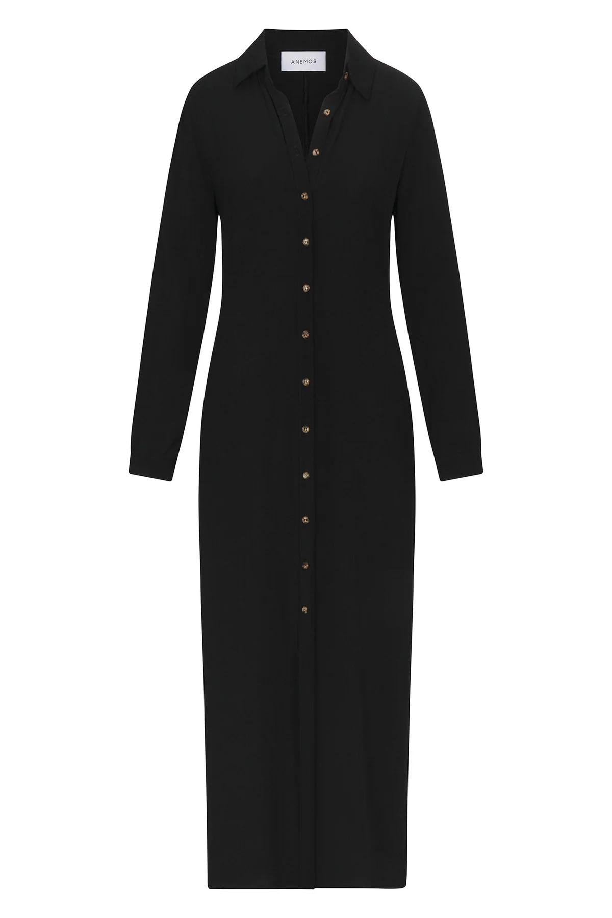 Product Image for Collared Button-Down Maxi Shirt Dress, Black