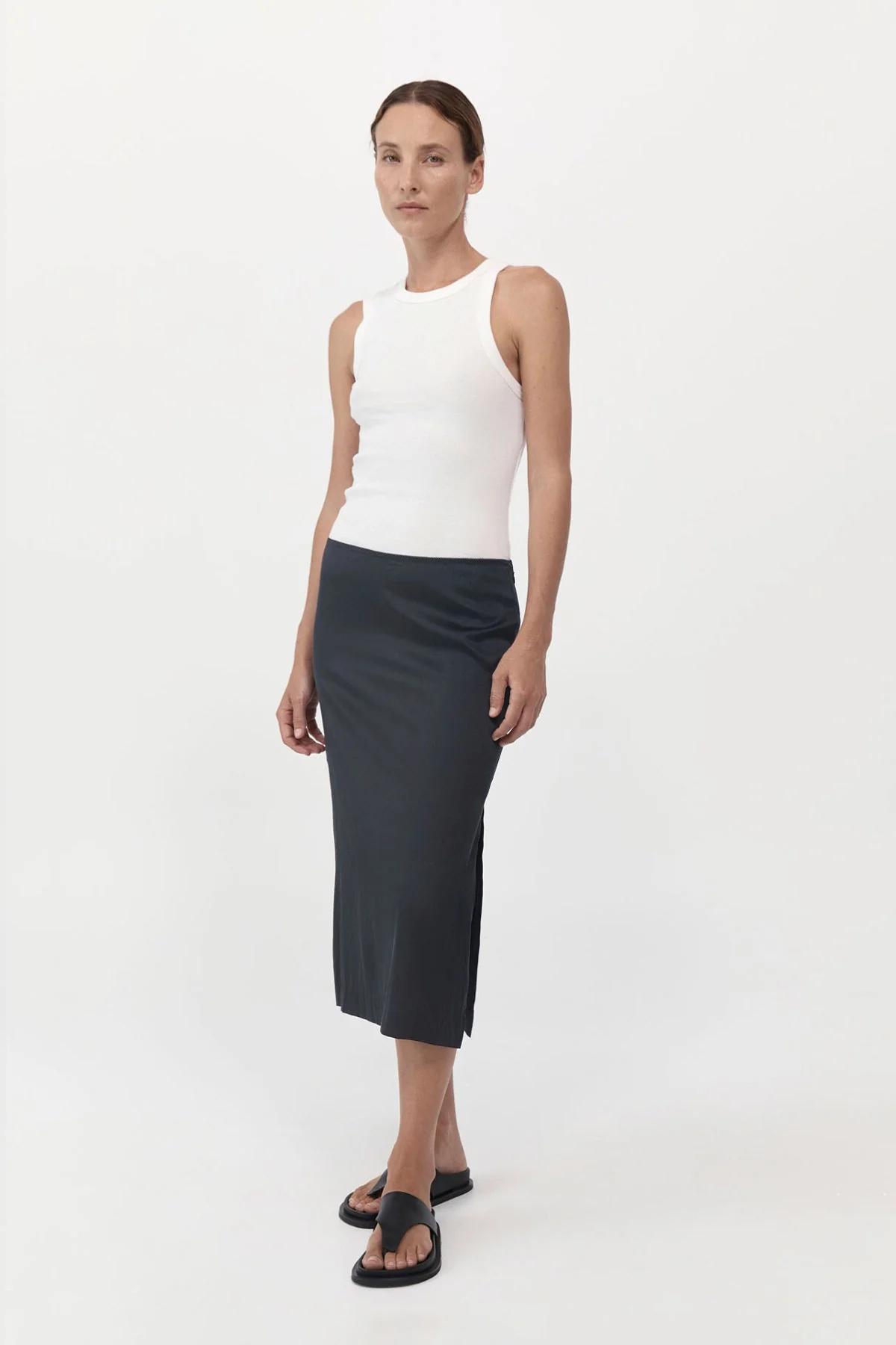 Product Image for Soft Silk Midi Skirt, Washed Black