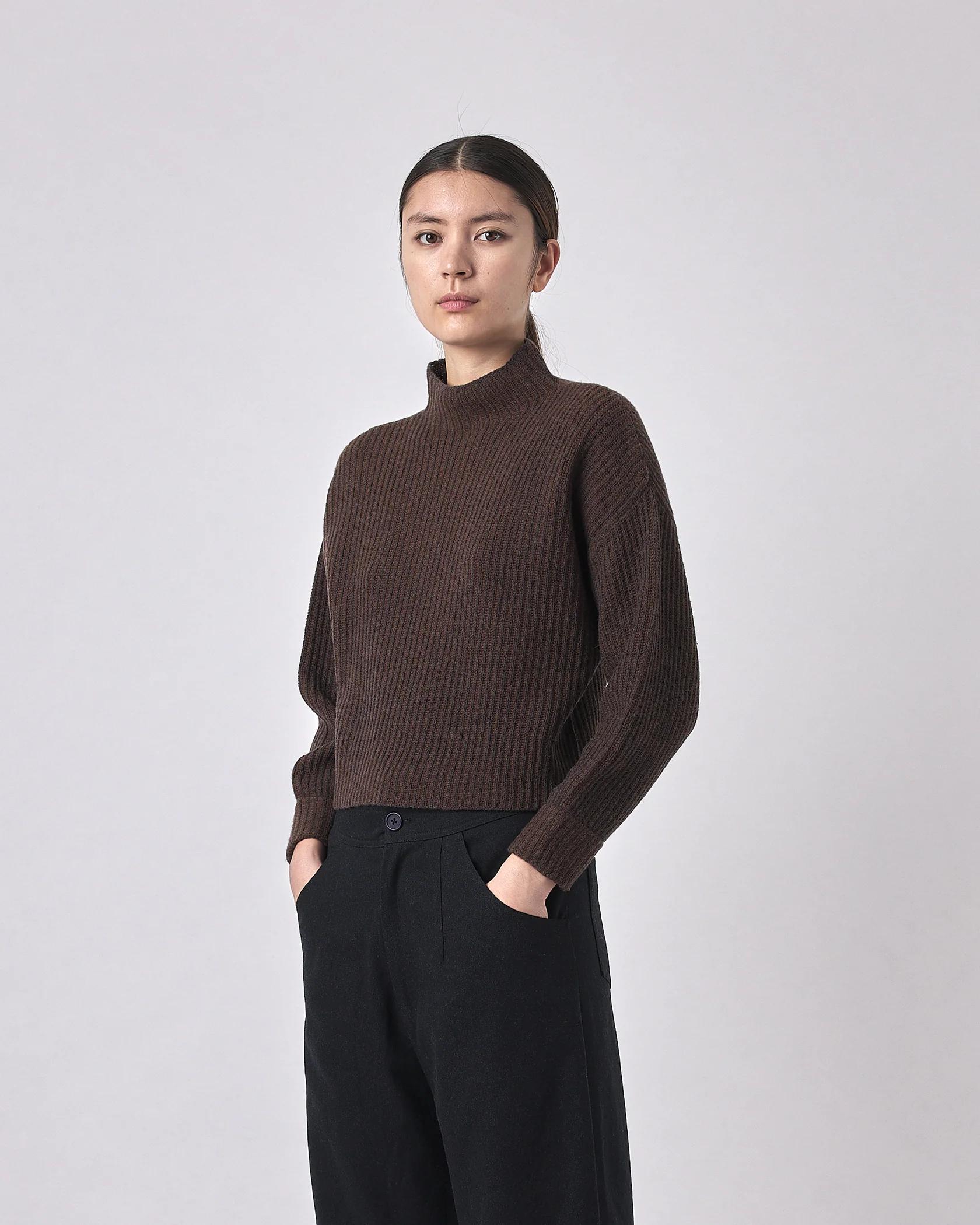 Product Image for Merino Striped Ribbed Mock-Neck, Brown