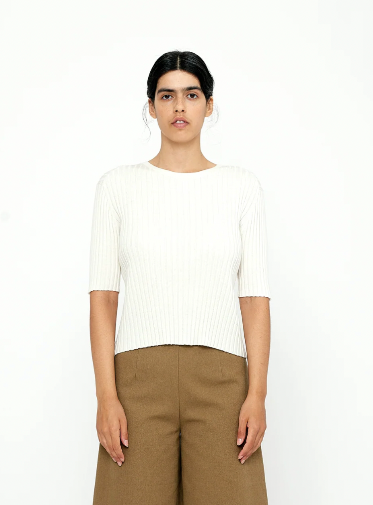 Product Image for Mid-Sleeves Ribbed Top, Off-White