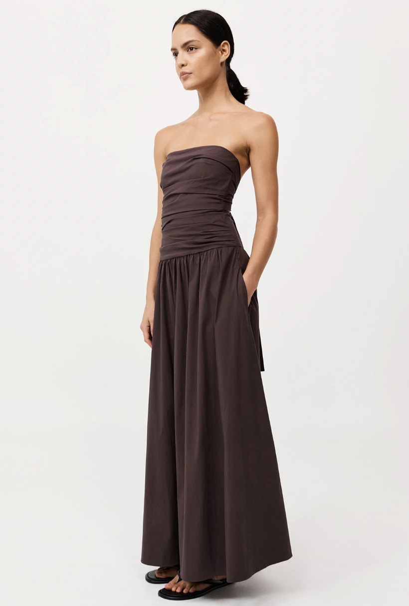 Product Image for Gathered Strapless Tie Back Dress, Chocolate Plum