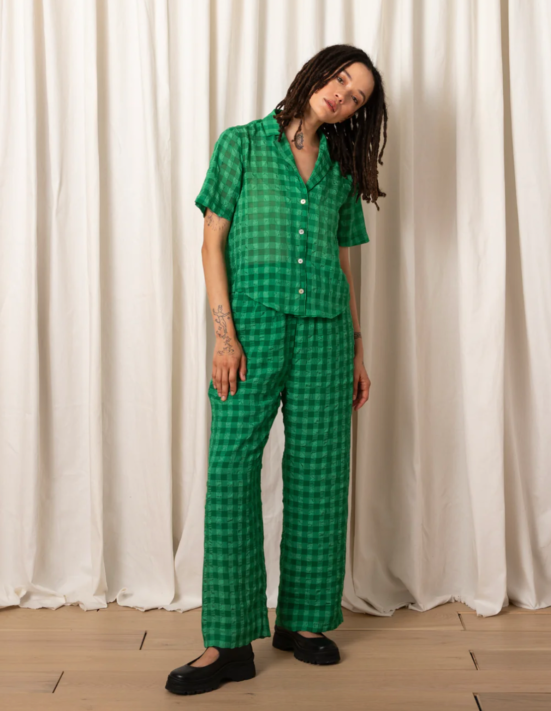 Product Image for Straight Leg Elastic Pant, Kelly Green Check