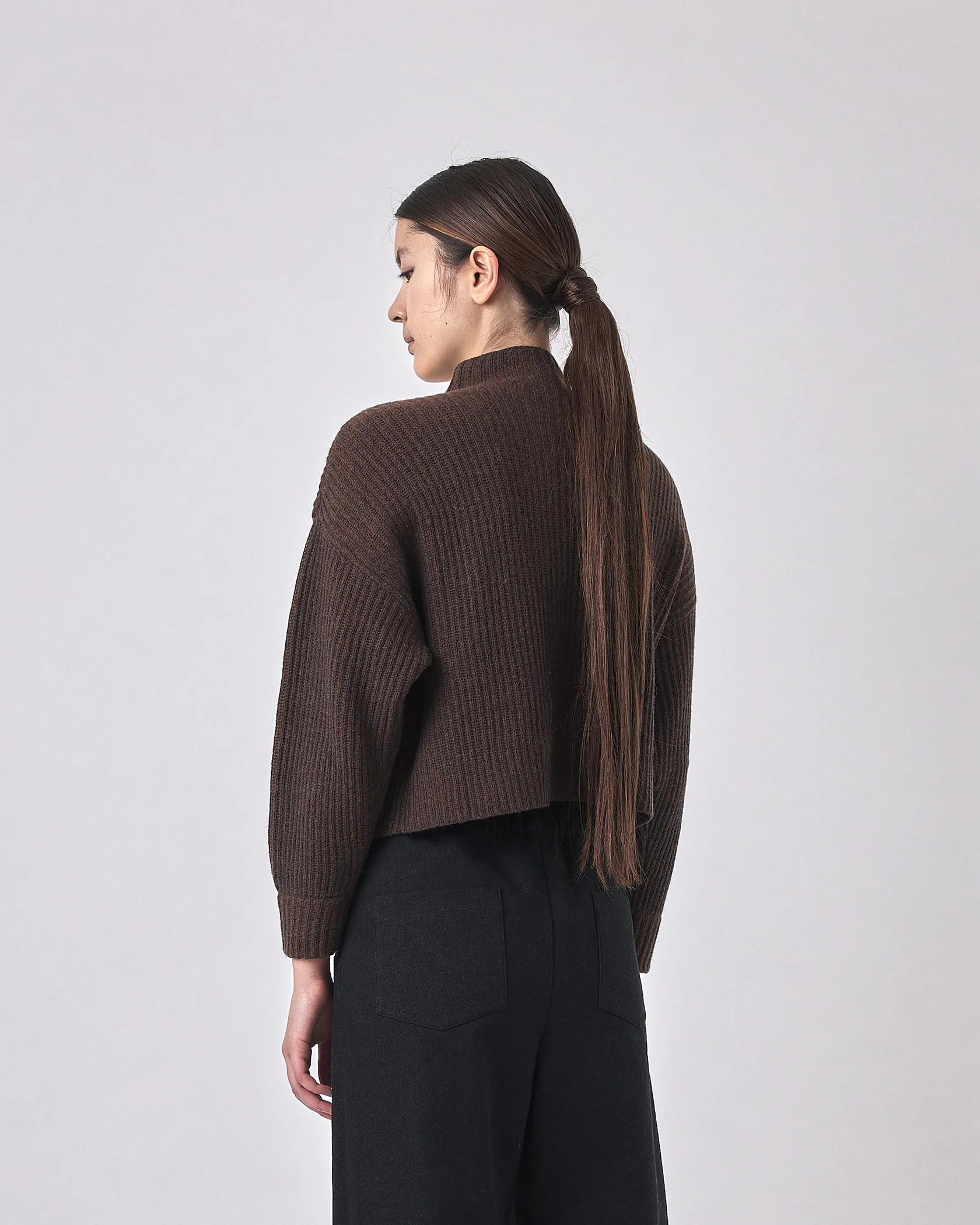 Product Image for Merino Striped Ribbed Mock-Neck, Brown