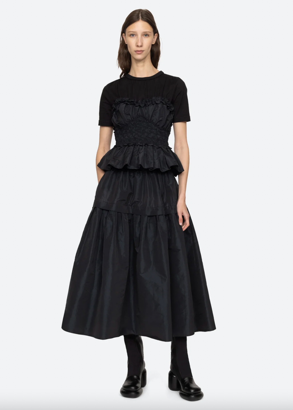 Product Image for Diana Taffeta Smocked Midi Skirt, Black