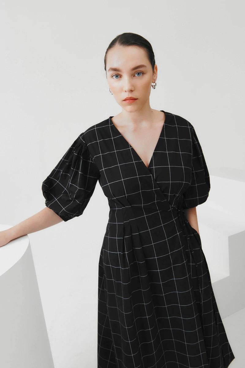 Product Image for Etel Wrap Dress, Black Grid
