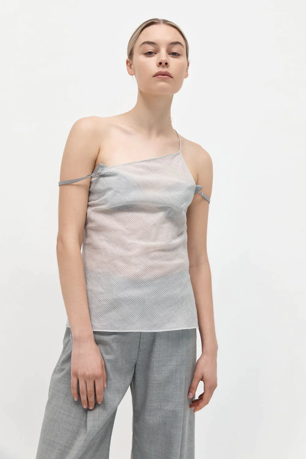 Product Image for Asymmetric One Shoulder Top, Sheer Stripe