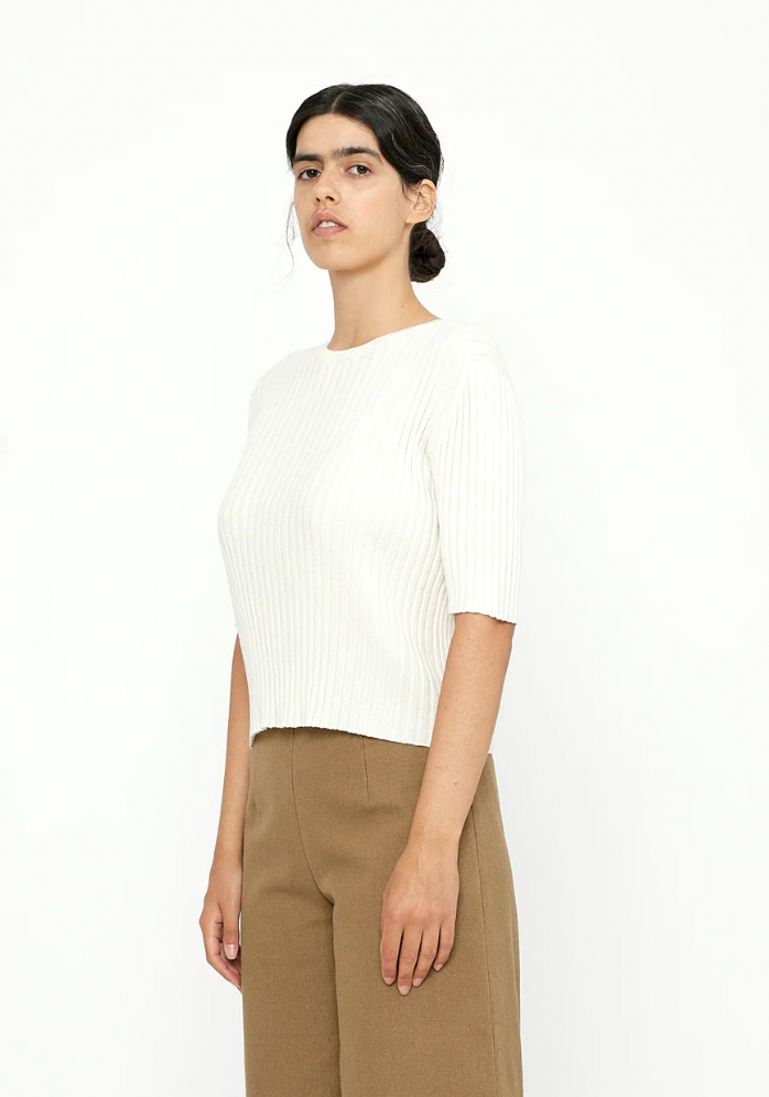Product Image for Mid-Sleeves Ribbed Top, Off-White