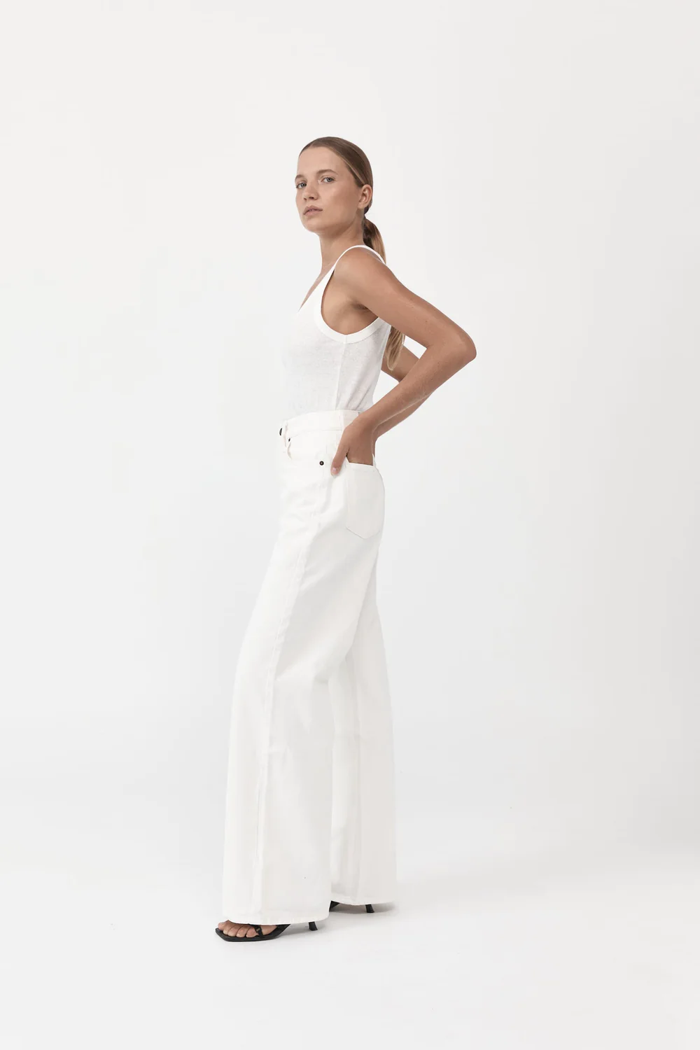 Product Image for Mid Rise Wide Leg Jeans, Off-White