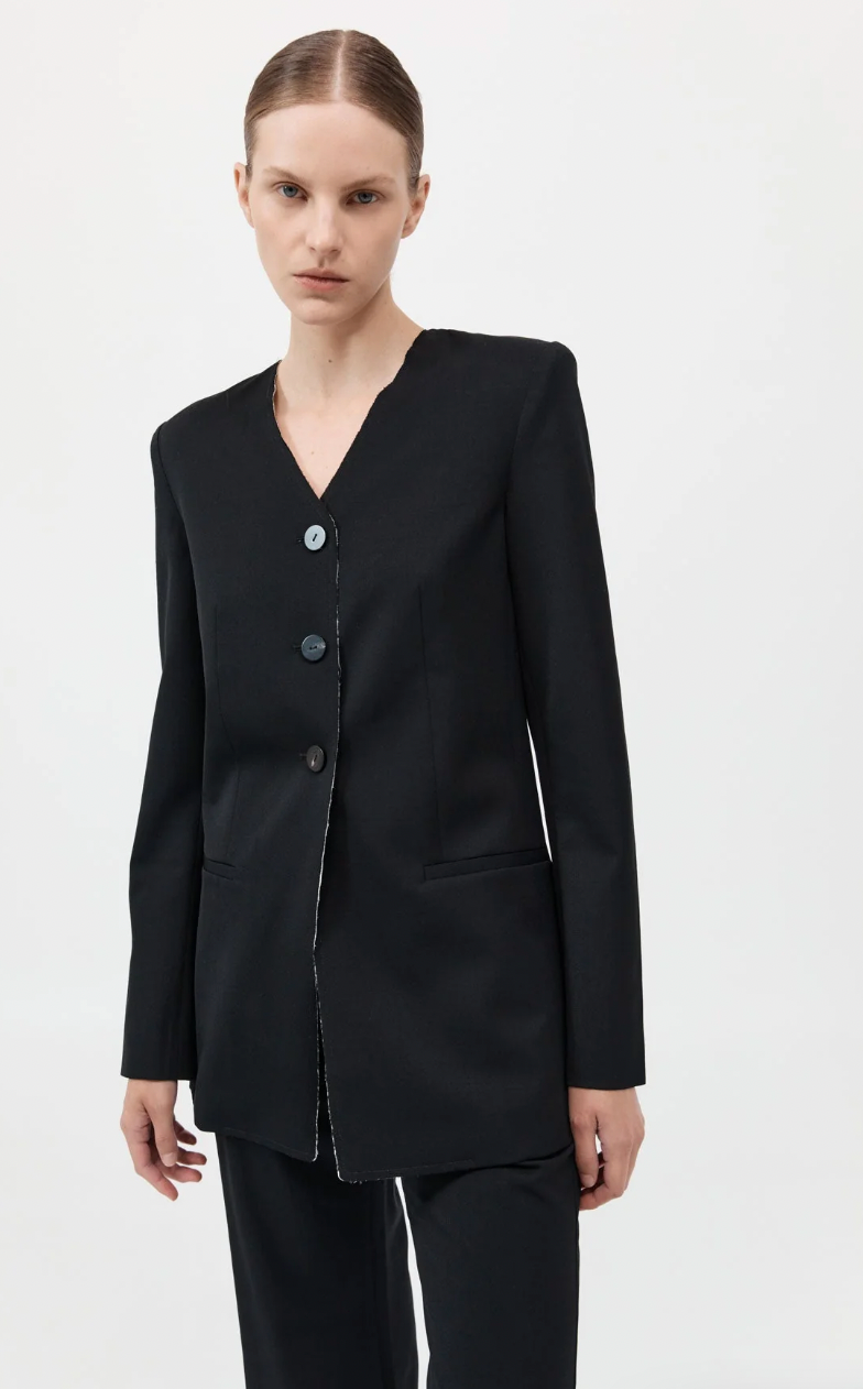 Product Image for Raw Edge Collarless Blazer, Black