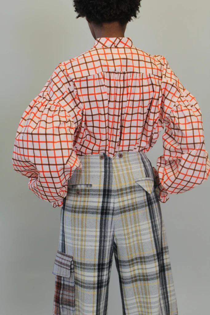 Product Image for Tie Neck Blouse, Spicy Orange Tattersall