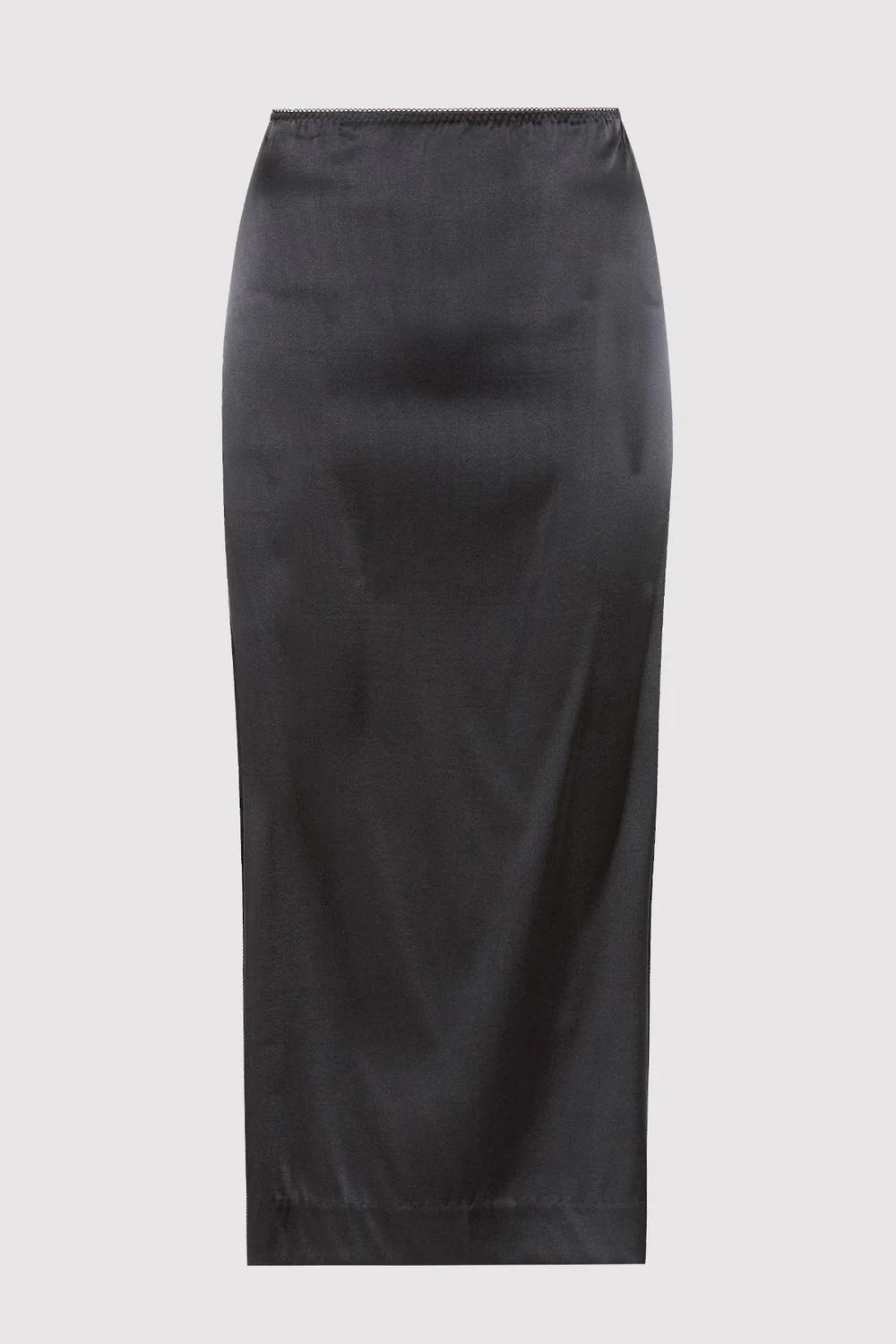 Product Image for Soft Silk Midi Skirt, Washed Black