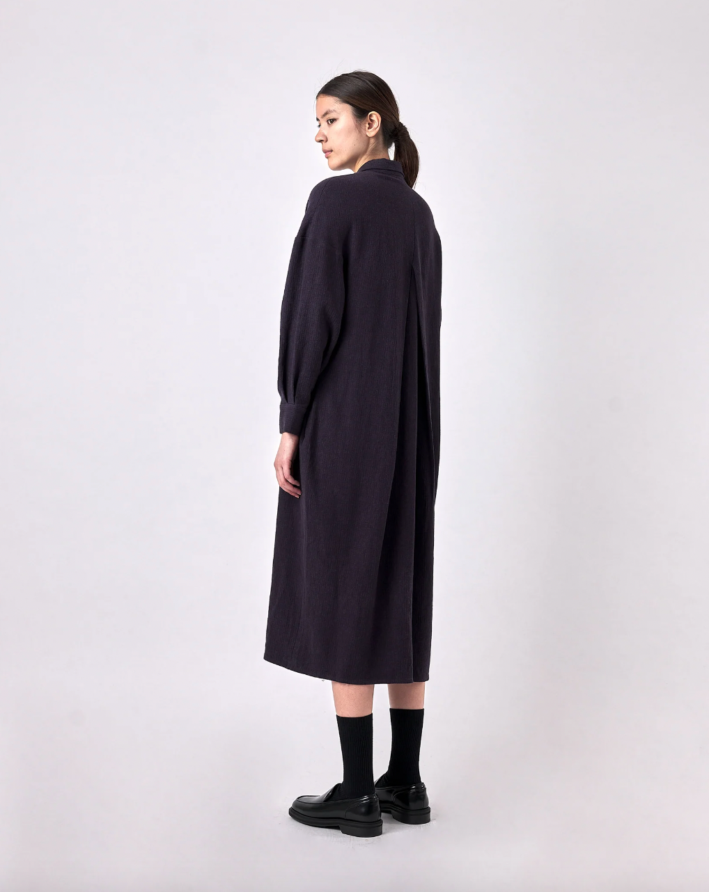 Relaxed Back Pleat Shirtdress, Navy | Eugenie Detroit