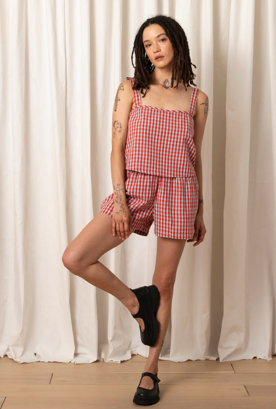 Product Image for Button Back Tank, Poppy/Ice Gingham