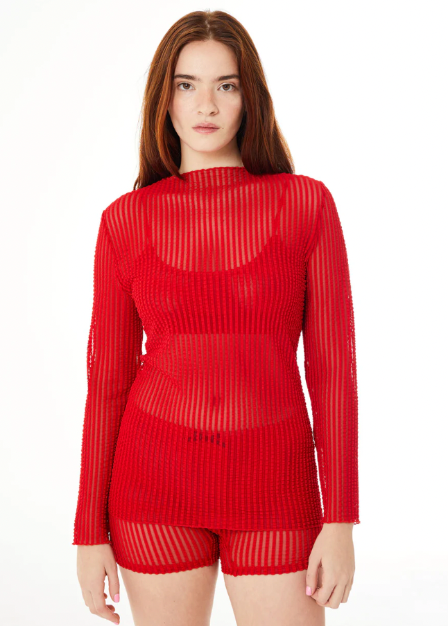 Product Image for Addison Mesh Long Sleeve, Bright Rouge