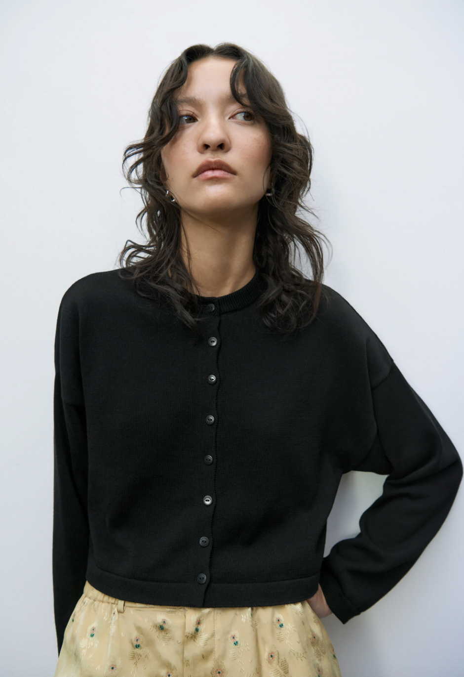 Product Image for Cotton Cropped Cardigan, Black