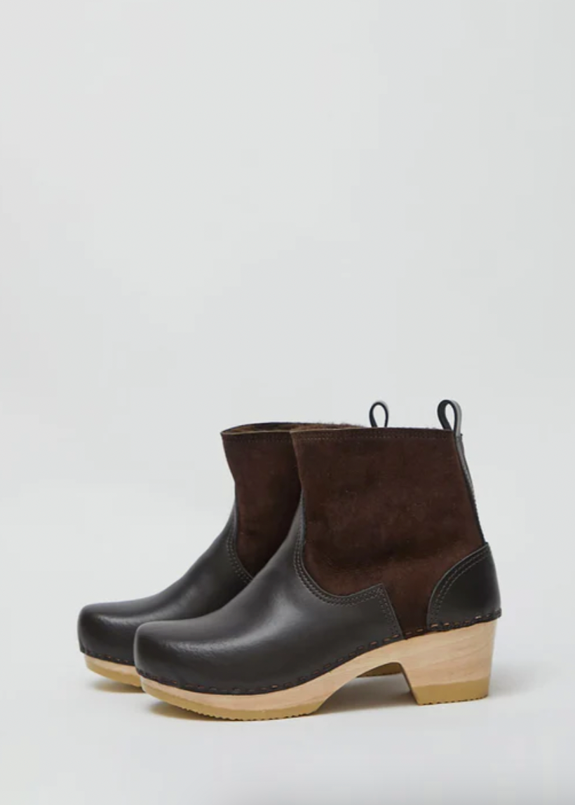 Product Image for 5" Pull on Shearling Clog Boot on Mid Heel, Umber