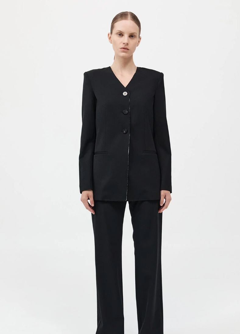 Product Image for Raw Edge Collarless Blazer, Black