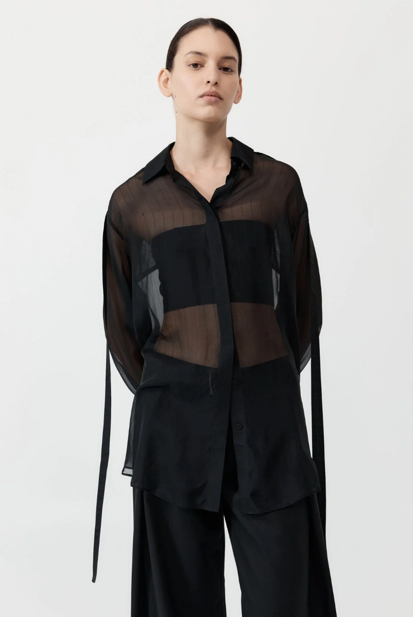 Product Image for Pinstripe Silk Shirt, Black
