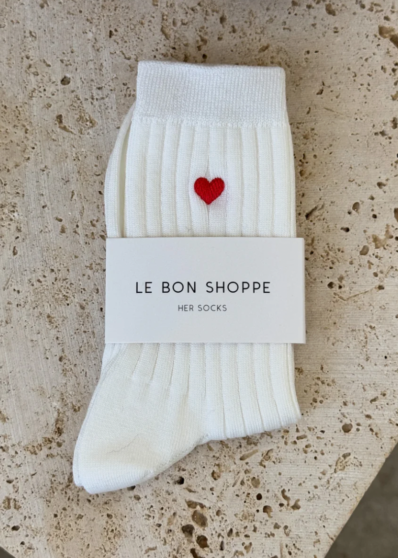 Product Image for Embroidered Her Socks, Classic White + Heart