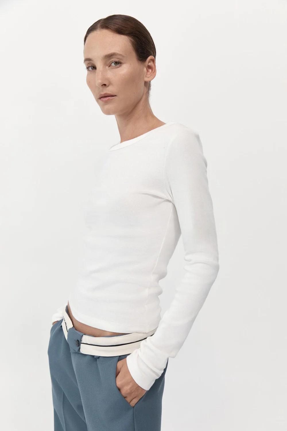 Organic Cotton Long Sleeve Top, White | Eugenie Detroit