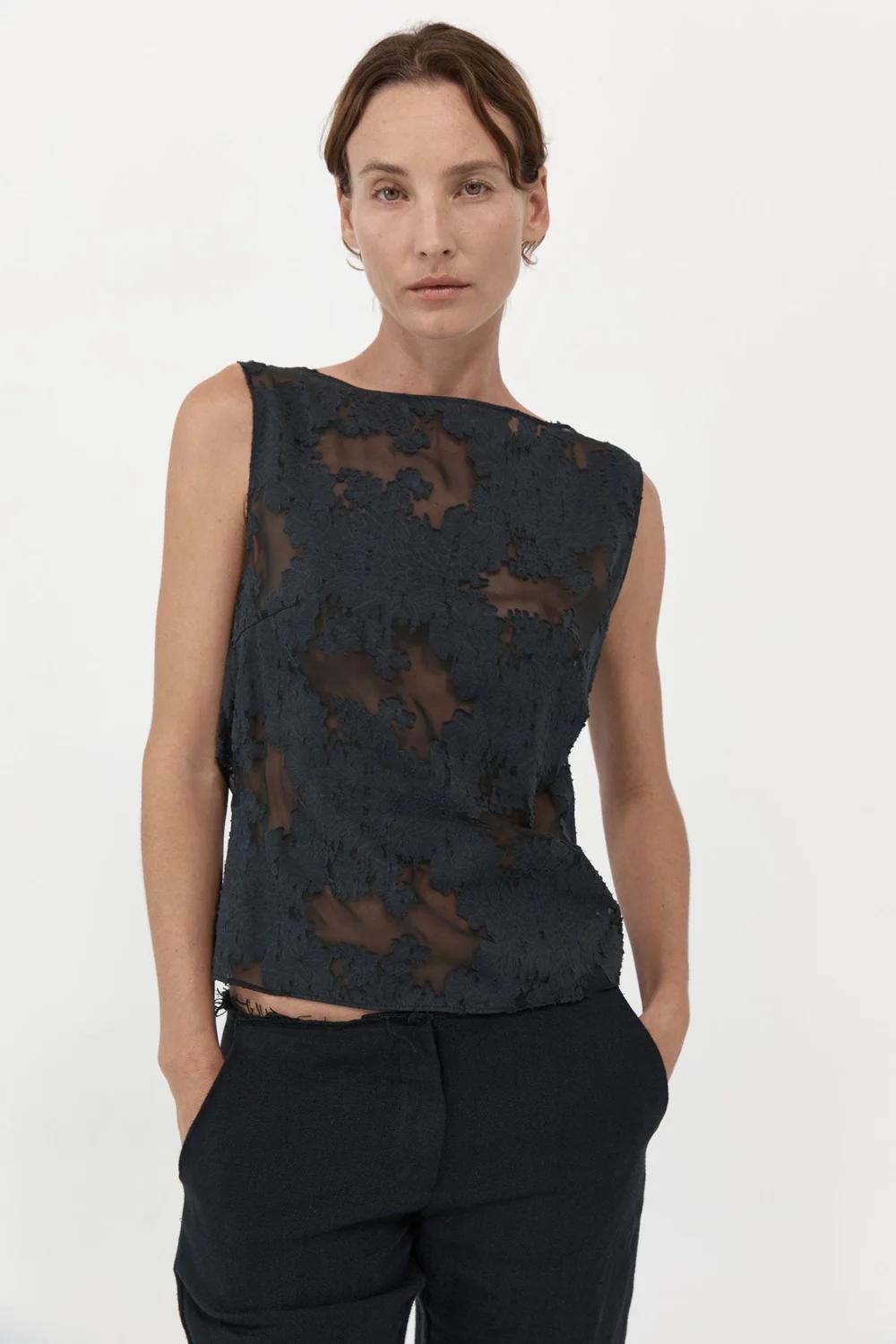 Product Image for Semi Sheer Floral Top, Black