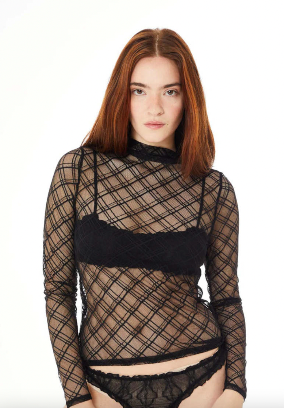 Product Image for Claira Mesh Mock Neck, Obsidian