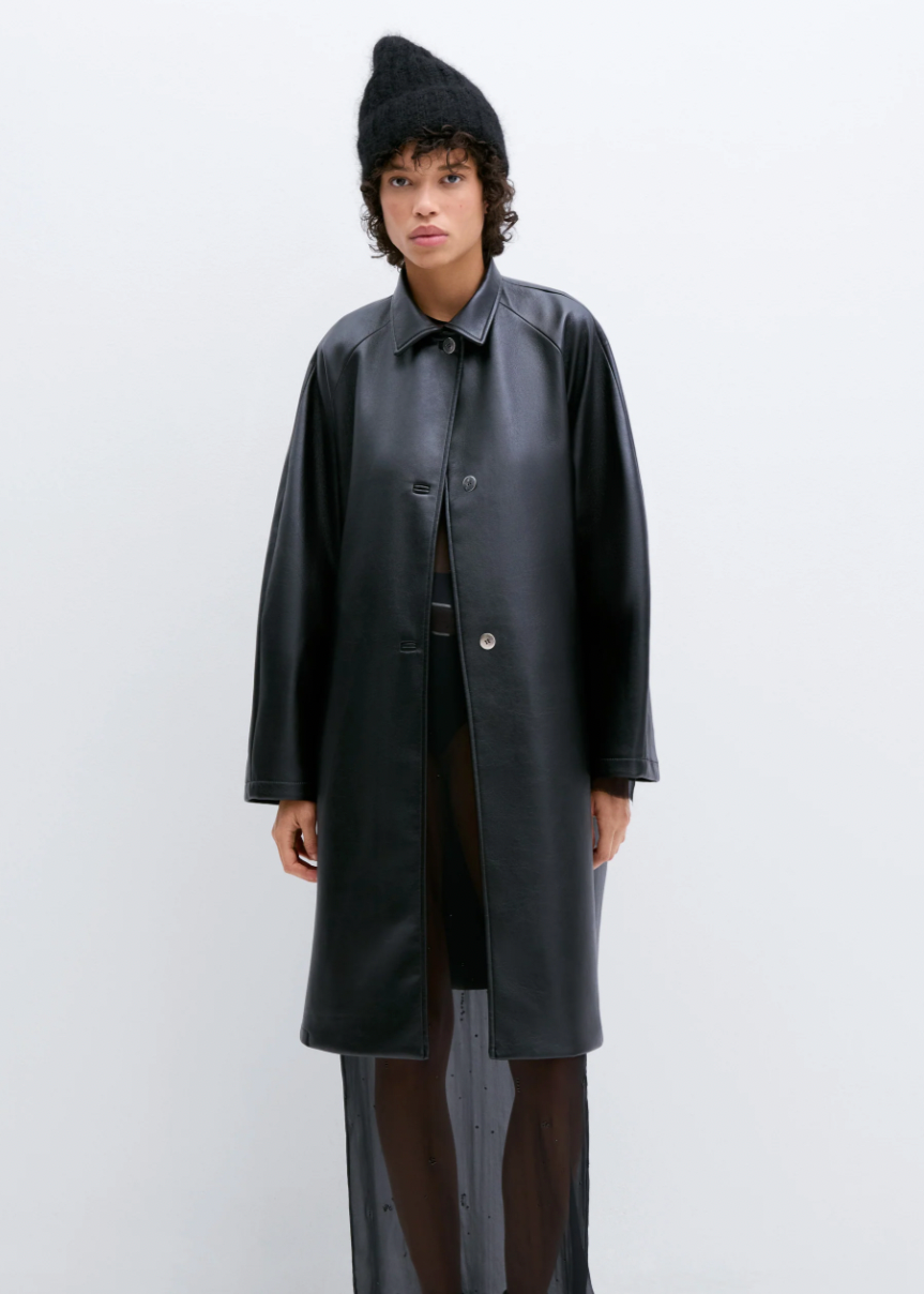 Product Image for Faux Leather Coat, Black