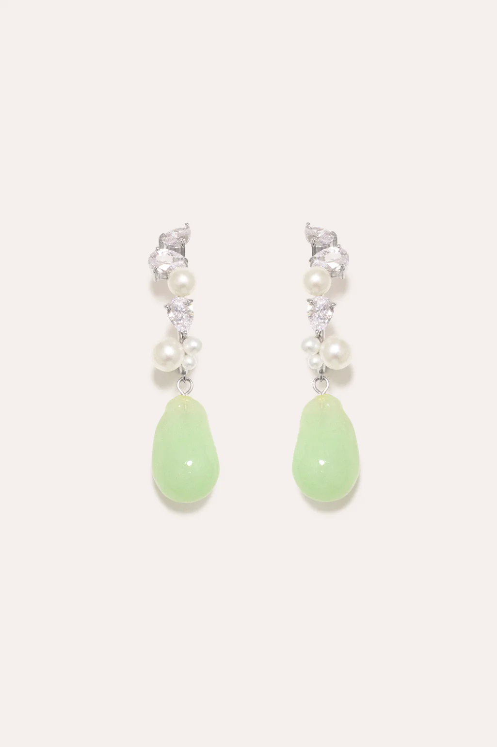 Product Image for Eze‐eh Pearl, Jade Resin and Zirconia Platinum Plated Earrings