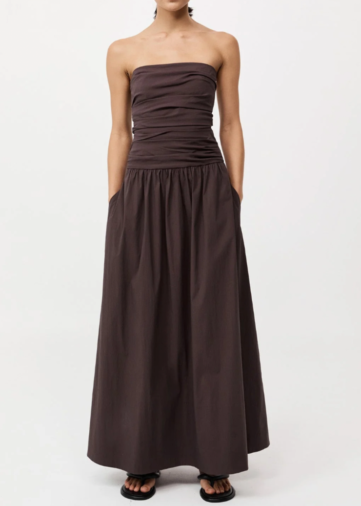 Product Image for Gathered Strapless Tie Back Dress, Chocolate Plum