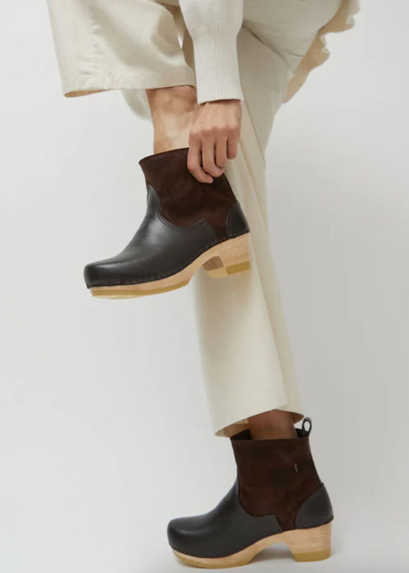 Product Image for 5'' Pull on Shearling Clog Boot on Mid Heel, Umber