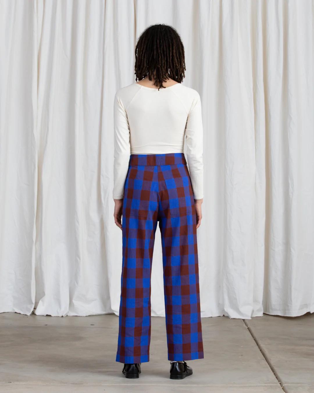 Product Image for Silk Fly-Front Pant, Rust/Cobalt Plaid