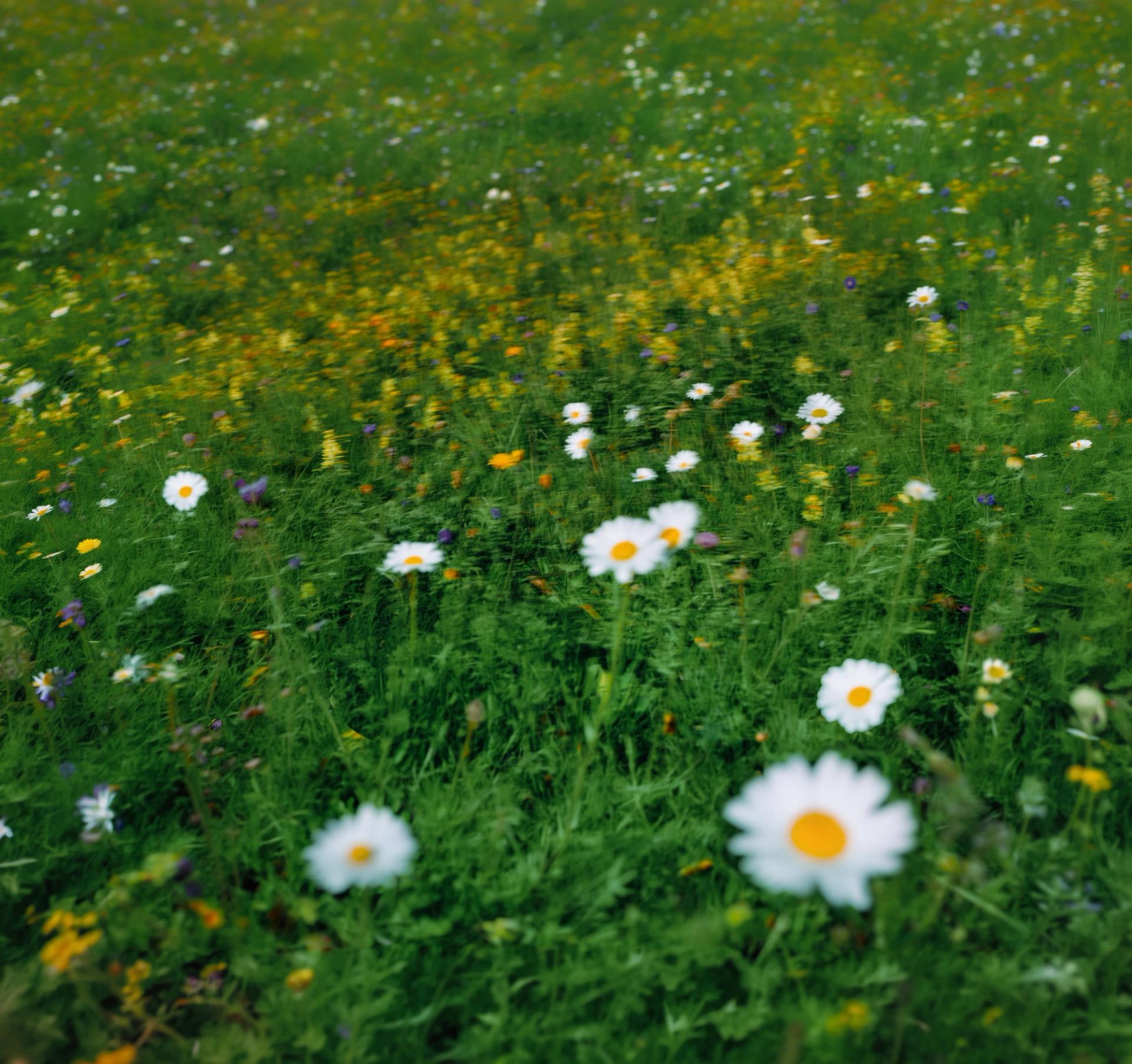 Daisies growing in a green field