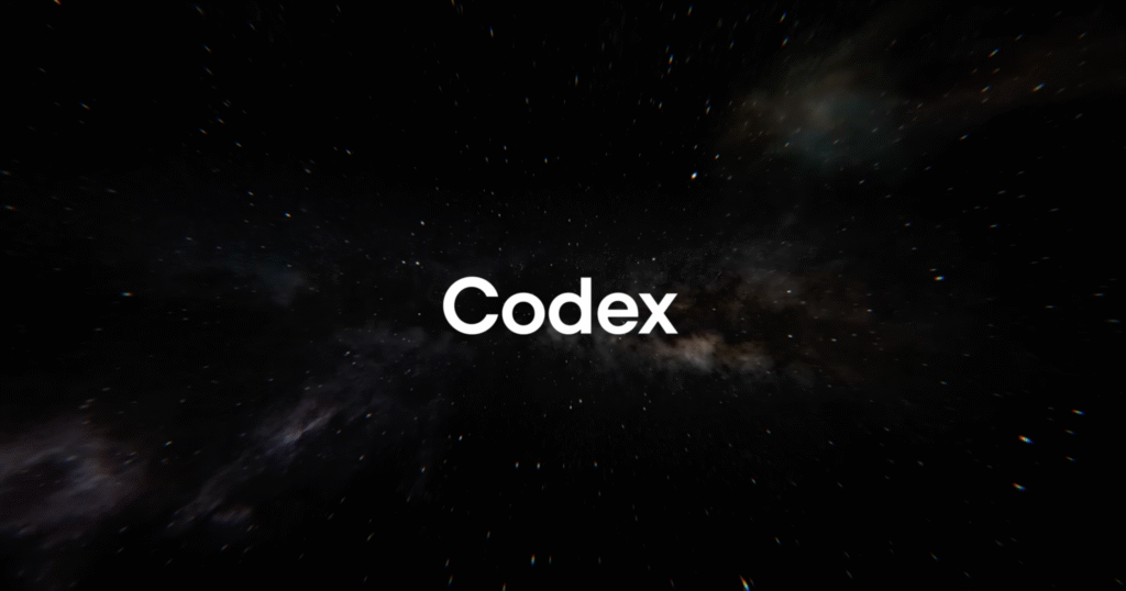 The word Codex in white, small against a dark field of stars