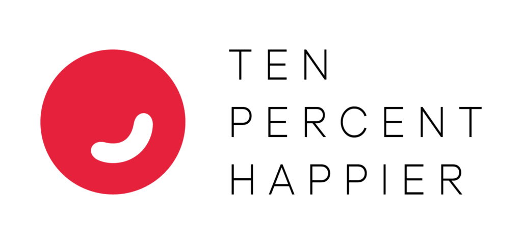 The Ten Percent Happier logo: a red circle with a black crescent smile.