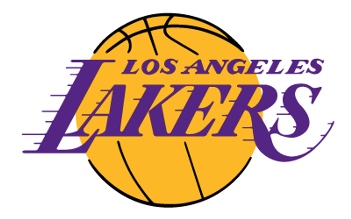 The Los Angeles Lakers logo: a basketball with "LOS ANGELES LAKERS" in purple and gold.