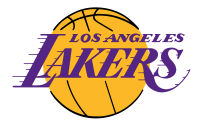 The Los Angeles Lakers logo: a basketball with "LOS ANGELES LAKERS" in purple and gold.