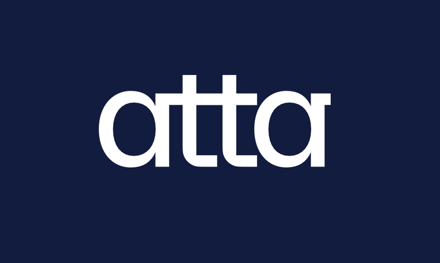 The atta wordmark in white on a deep navy field