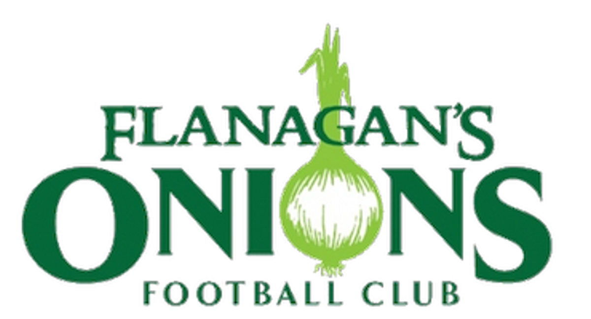 Logo for "Flanagan's Onions Football Club" with an onion forming the O in Onions.