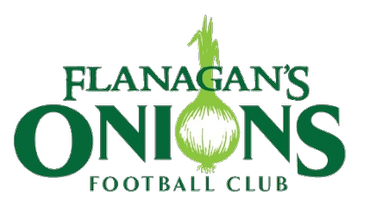 Logo for "Flanagan's Onions Football Club" with an onion forming the O in Onions.