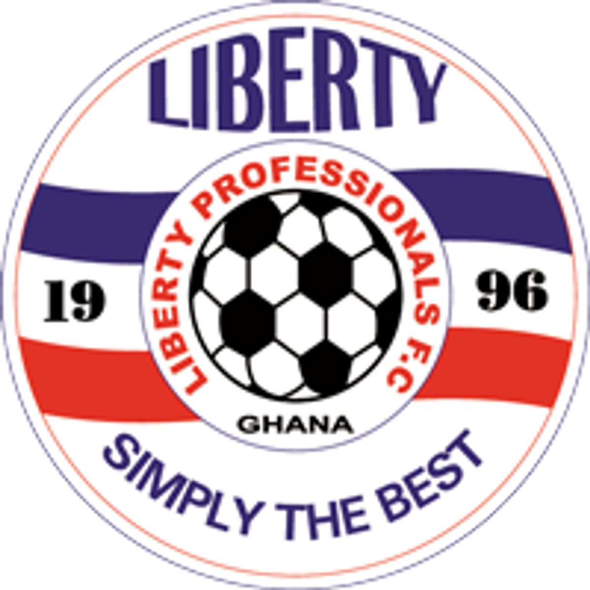 Crest of Liberty Professionals F.C., Ghana, founded 1996, with the motto "Simply the best."